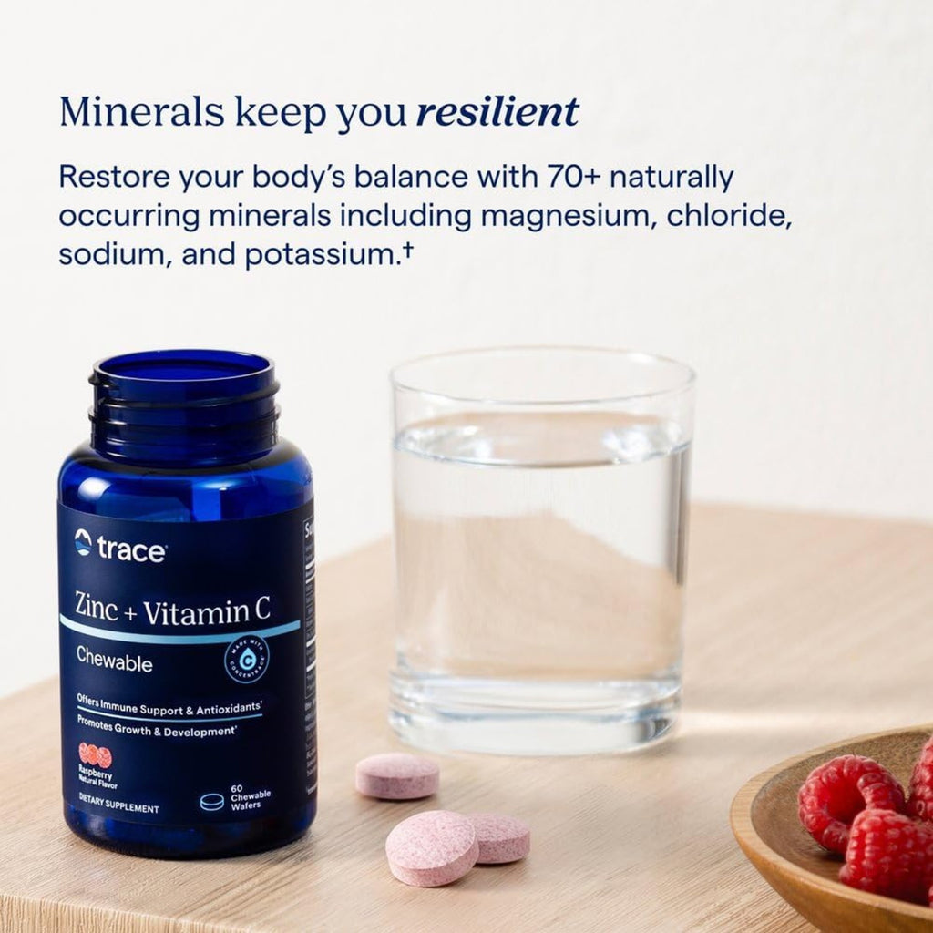 Trace Minerals Zinc, Vitamina C 60 Masticables Raspberry Frambuesa – Minerales