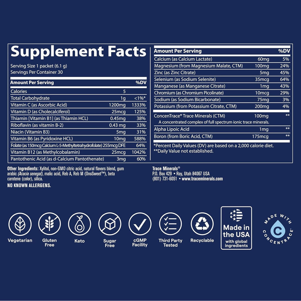 Trace Minerals Electrolito Stamina Power Pak De Con Sabor A 30 G Citrus – Hidratación