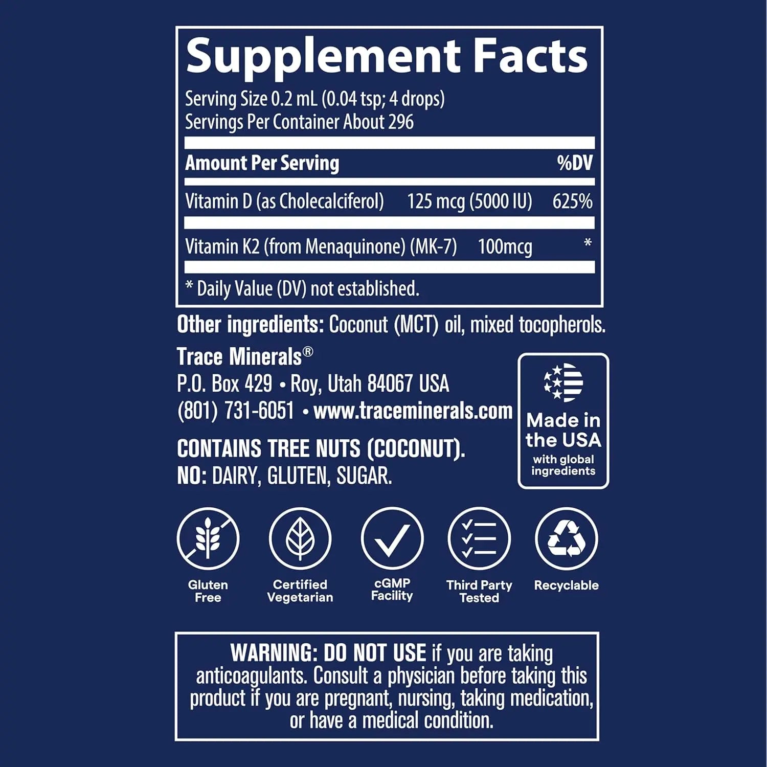 Trace Minerals Ionic D3 + K2 2oz 59 Ml Sfn