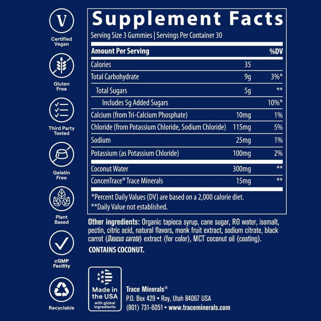 Trace Minerals Electrolitos En Gomitas, 263 Mg, 90 Gomitas Sabor Sandía – Hidratación y Estamina