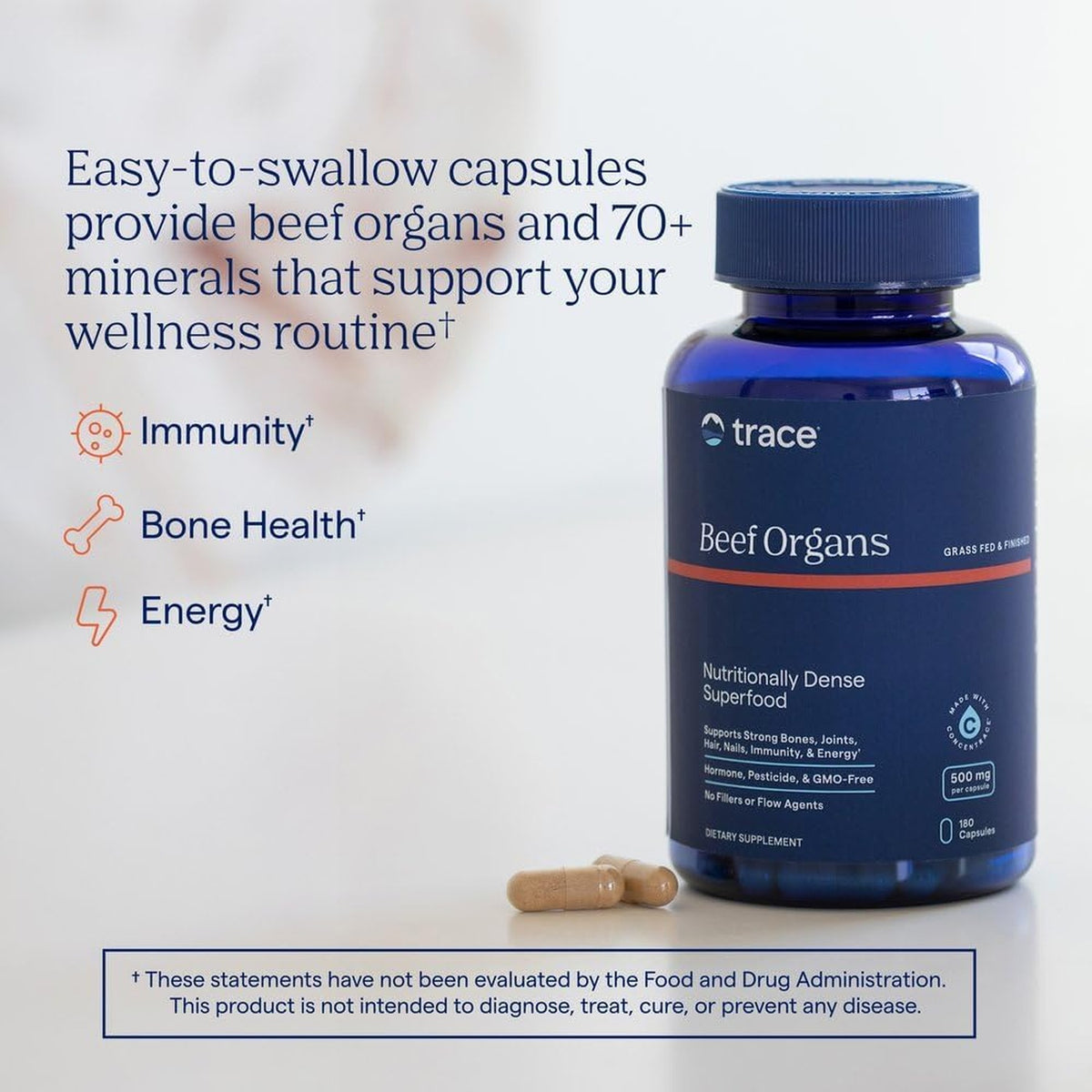 Trace Minerals Beef Organs Órganos de Res 500 mg 180 Cápsulas