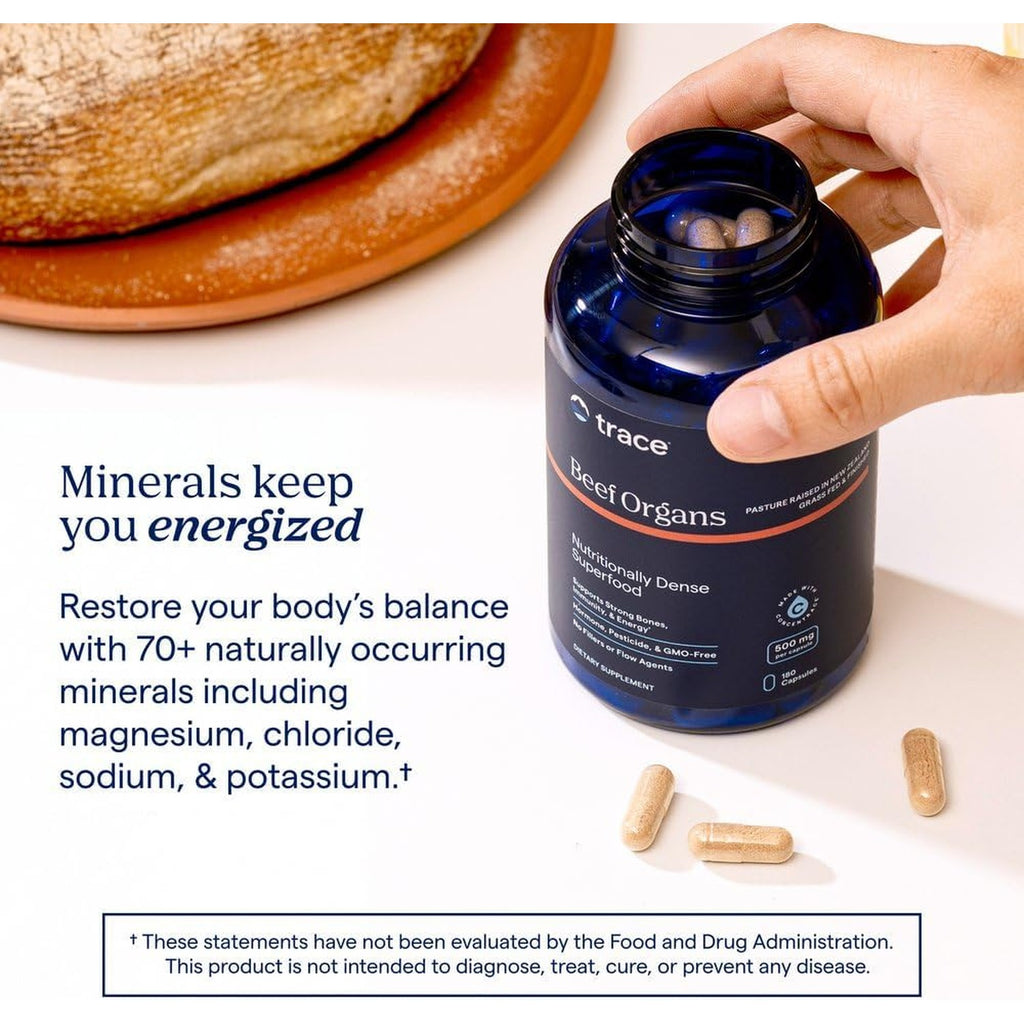 Trace Minerals Beef Organs Órganos de Res 500 mg 180 Cápsulas