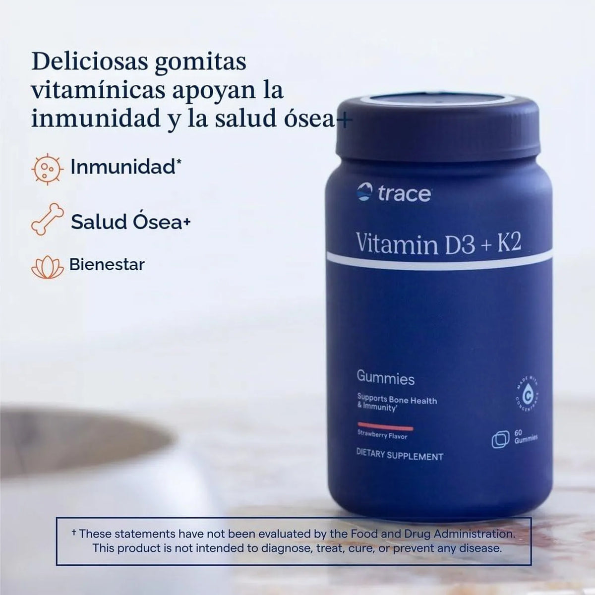 Trace Minerals Gomitas de vitamina D3 + K2, 60 porciones sabor fresa