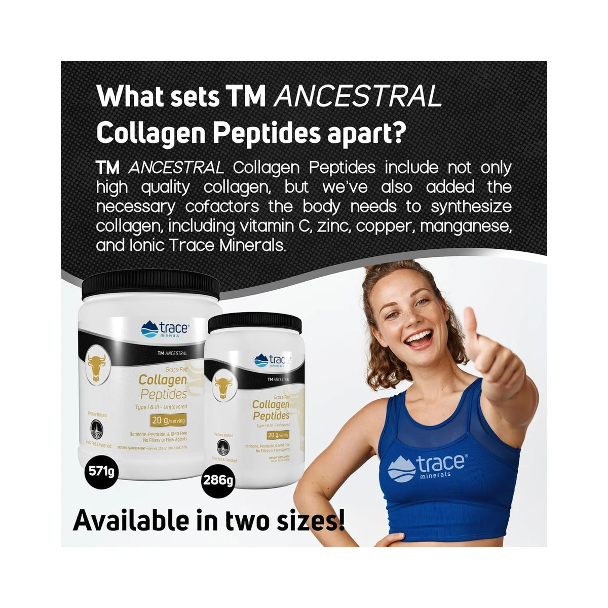 Trace Minerals ANCESTRAL - Péptidos de colágeno | Sin sabor | Apoya huesos, articulaciones, piel, cabello, uñas e intestino saludables | Colágeno tipo I y III
