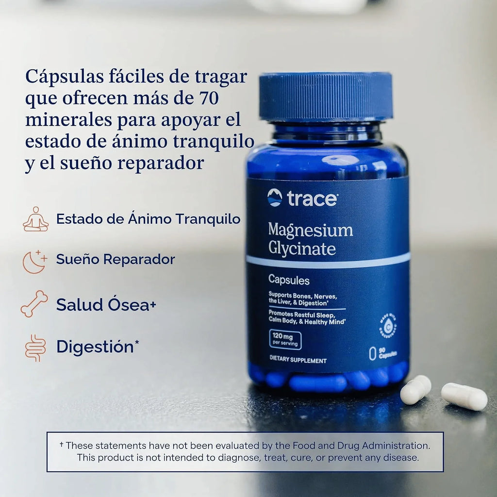 Trace Minerals Glicinato de magnesio, Suplemento suave de glicinato de magnesio para apoyar un sueño saludable y la relajación 120 mg 90 unidades