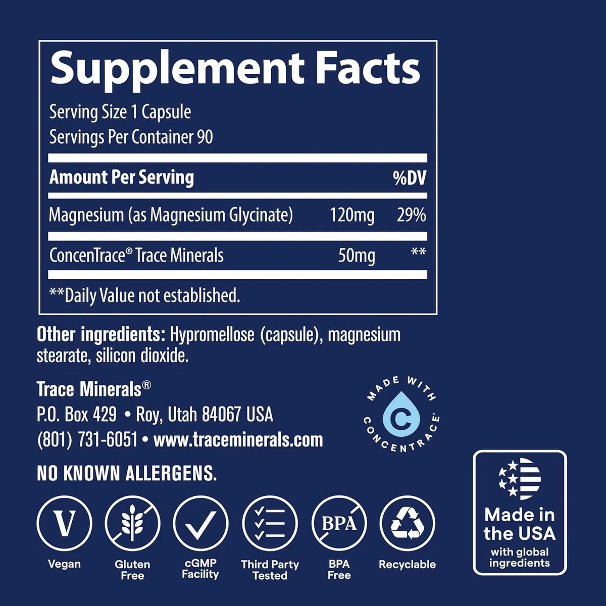 Trace Minerals Glicinato de magnesio, Suplemento suave de glicinato de magnesio para apoyar un sueño saludable y la relajación 120 mg 90 unidades