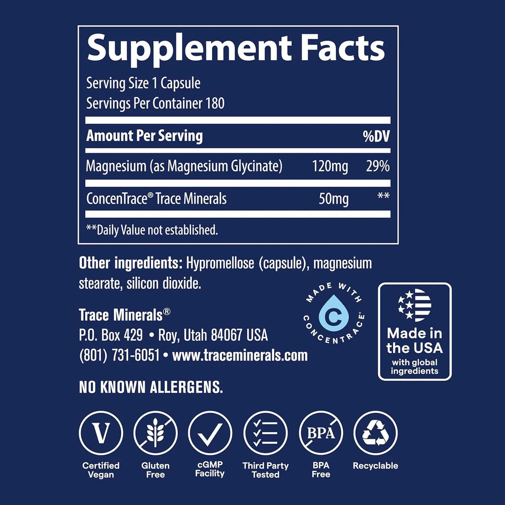 Trace minerals Magnesium Glycinate 120 mg 180 ct