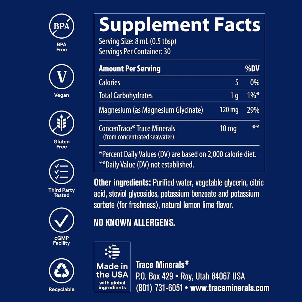 Trace Minerals Glicinato de Magnesio líquido lima limón de 8 oz.