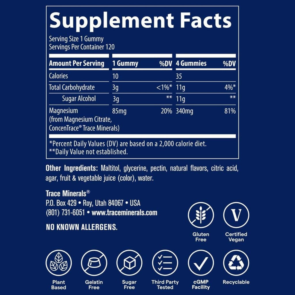 Trace Minerals Gomitas De Magnesio Con Sabor Bayas Mixtas, 120 Unidades