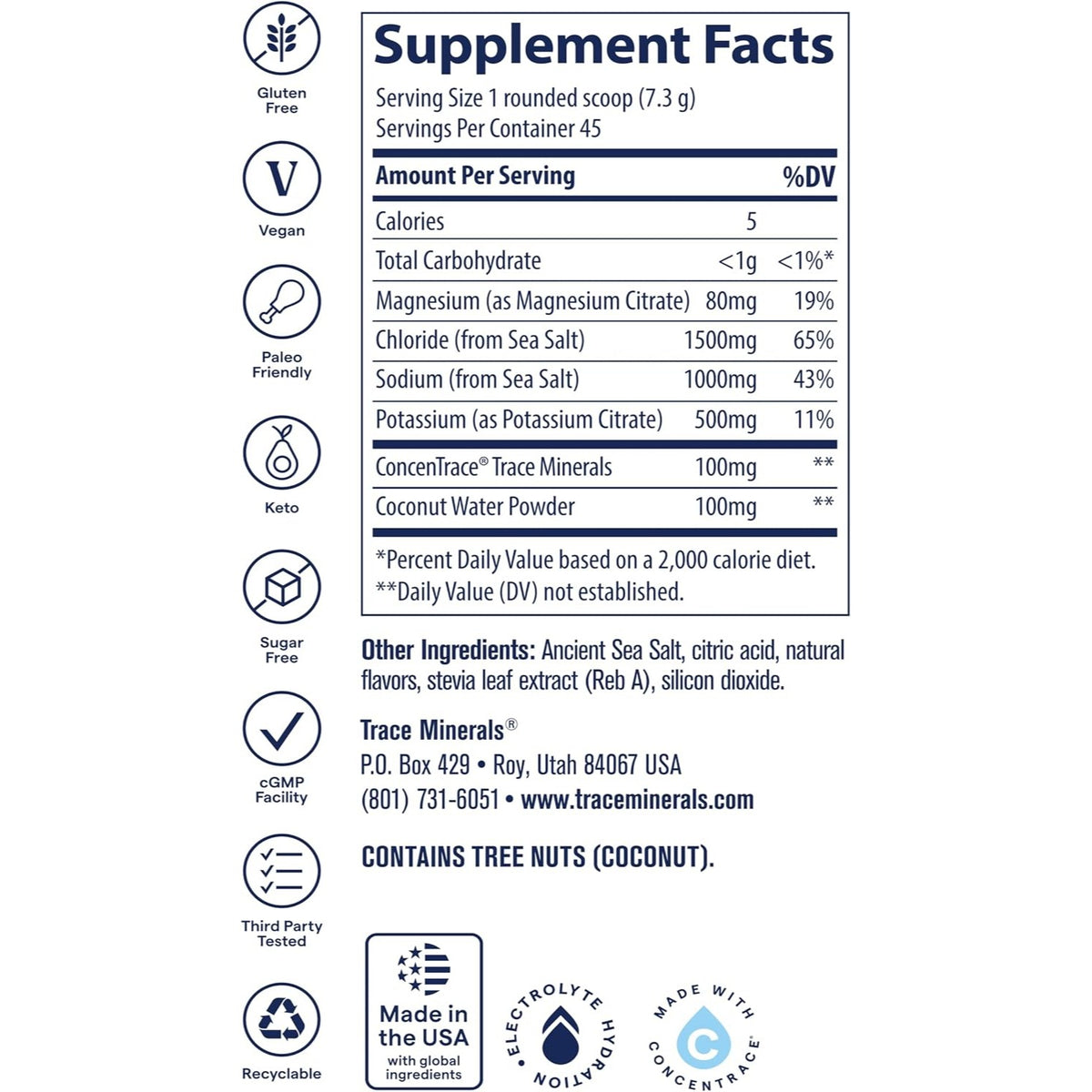 Trace Minerals Zerolyte Electrolitos Polvo Sandia Salada Vegano 328 G – Hidratación