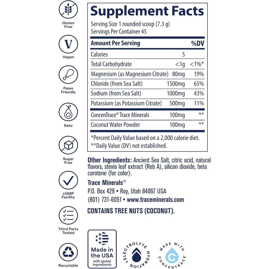 Trace Minerals Electrolitos En Polvo Zerolyte Sabor Mango Salado 328 G – Hidratación
