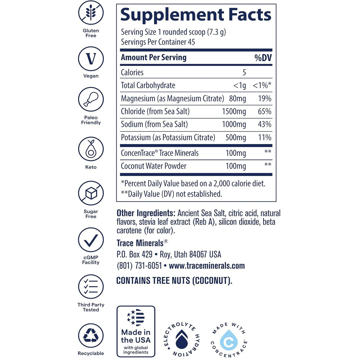 Trace Minerals Electrolitos En Polvo Zerolyte Sabor Mango Salado 328 G – Hidratación