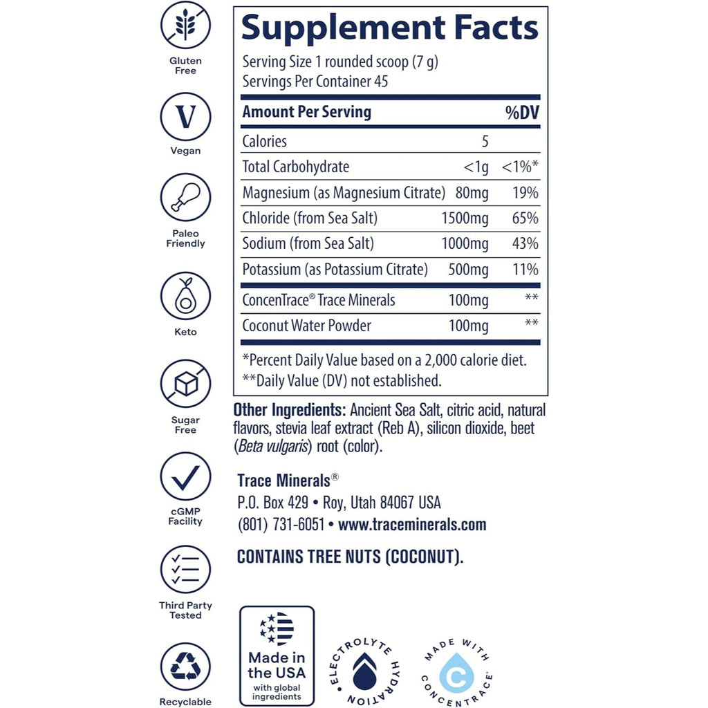 Trace Minerals Zerolyte Electrolitos Polvo 328 G Sabor Limonada Bayas Limonada De Bayas Saladas – Hidratación