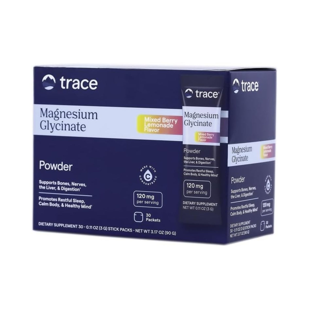 Trace Minerals Glicinato De Magnesio En Polvo 30 Sobres Sabor Limonada De Bayas Mixtas – Minerales