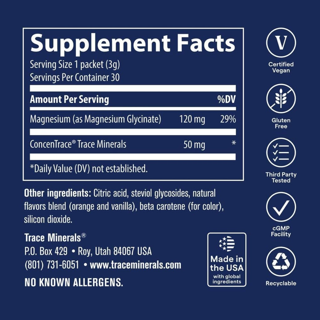 Trace Minerals Glicinato De Magnesio En Polvo 30 Sobres Sabor Sueño De Naranja – Minerales
