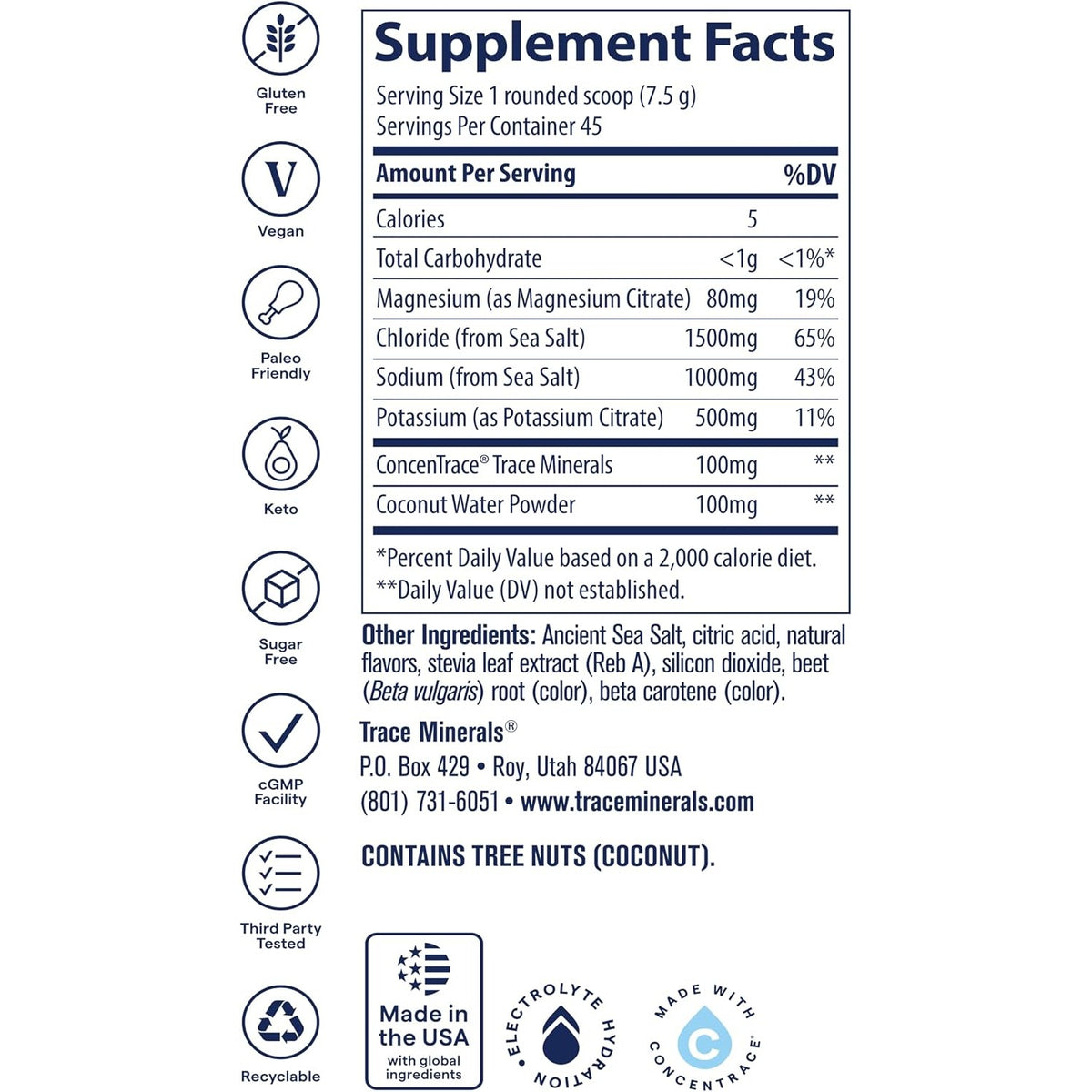 Trace Minerals Zerolyte Electrolitos En Polvo Bote 328 G Sabor Tropical Salado – Hidratación