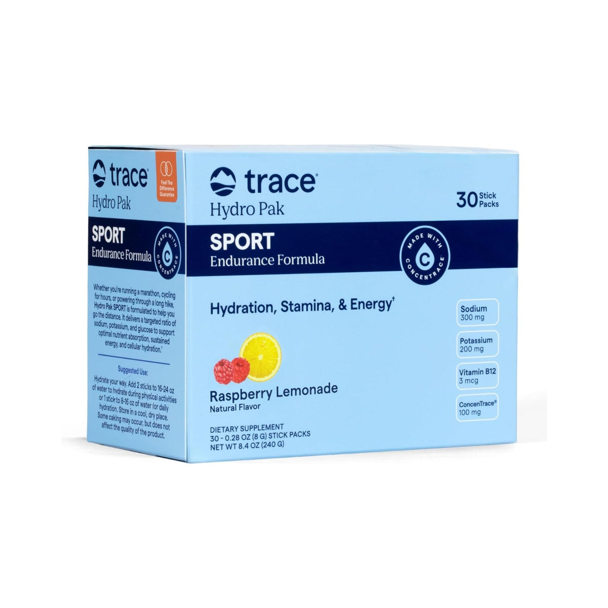 Trace Minerals Trace Hydro Pak Sport Hidratacion Y Energia 30 Packs Limonada De Frambuesa – Hidratación
