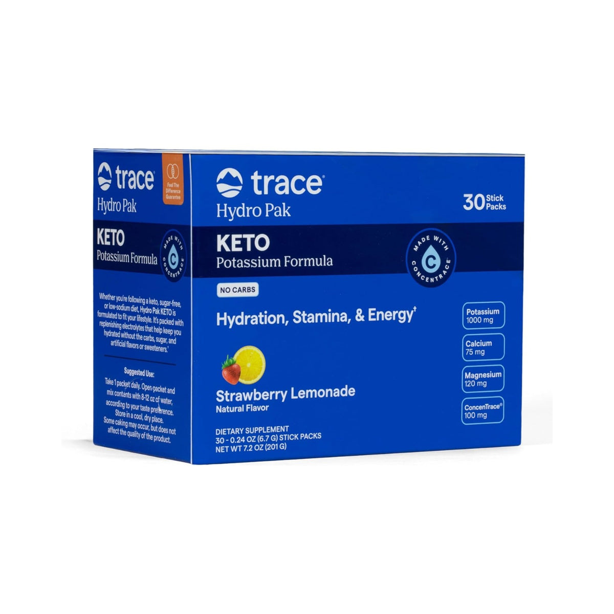 Trace Minerals Trace Hydro Pak Keto Potasio Hidratacion Energia 30 Pack Limonada De Frambuesa Limonada De Fresa – Hidratación