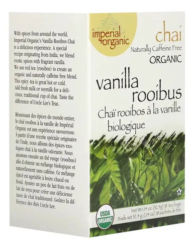 Uncle Lee's Tea Imperial Organic Vanilla Rooibos Chai | 18 Bolsitas | Té Rooibos Orgánico | Sabor Vainilla y Especias | Sin Cafeína