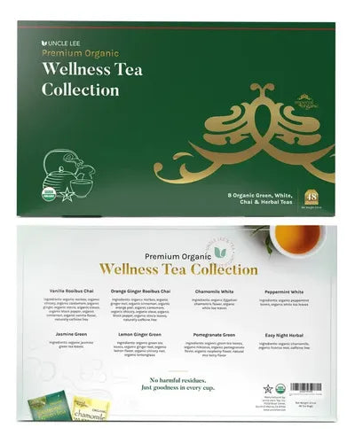 Uncle Lee's Tea Premium Organic Wellness | 40 Bolsitas | 8 Variedades de Té Orgánico | Colección de Infusiones