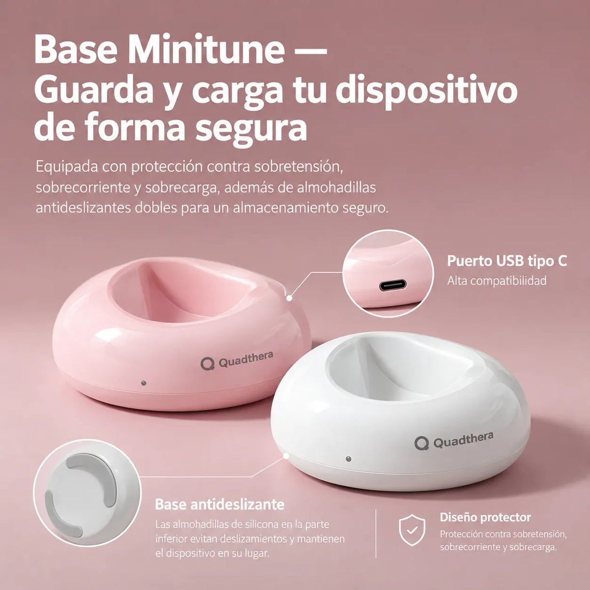 Quadthera Base de Carga para MiniTune | Color White | Soporte para Estimulador Facial Ultrasónico | Accesorio de Carga | Cuidado Facial