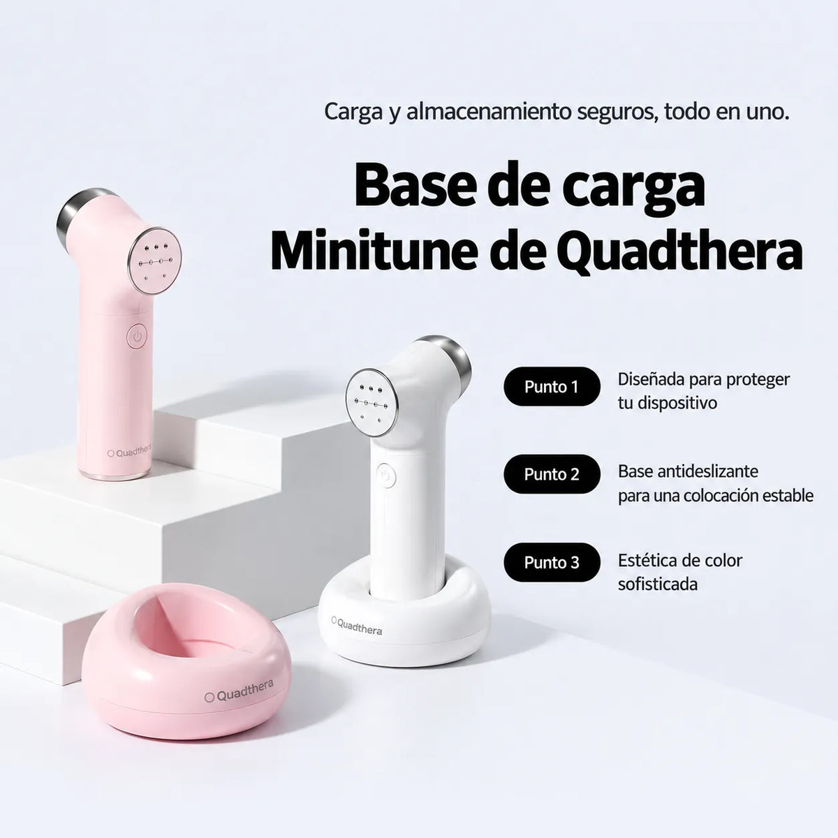 Quadthera Base de Carga para MiniTune | Color Pink | Soporte para Estimulador Facial Ultrasónico | Accesorio de Carga | Cuidado Facial