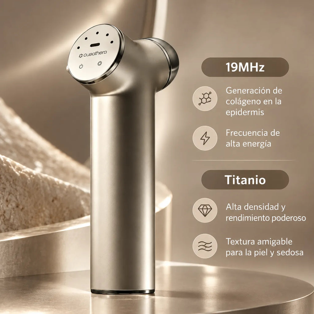 Quadthera Titan | Dispositivo Ultrasónico Facial | 4 Frecuencias | Champagne Gold | Firmeza, Hidratación y Rejuvenecimiento Facial | Cuidado de la Piel