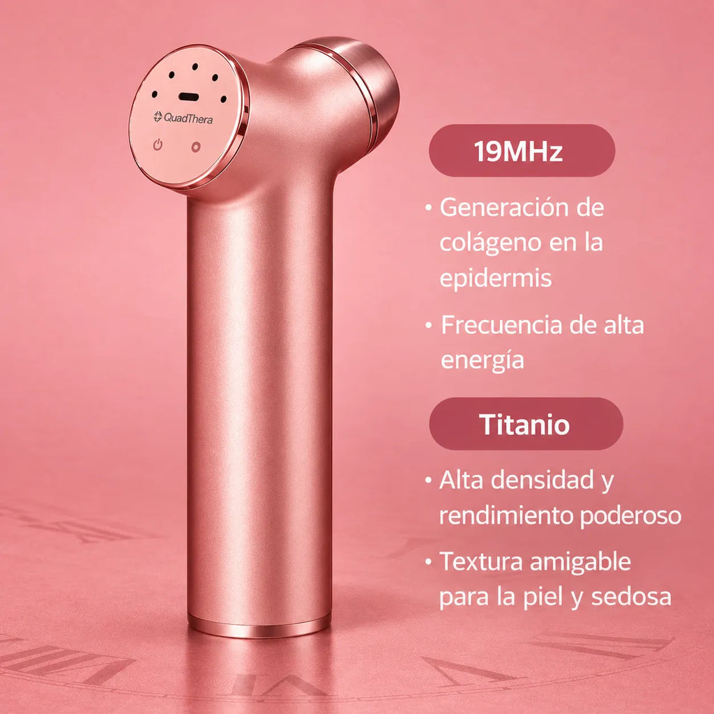 Quadthera Titan | Dispositivo Ultrasónico Facial | 4 Frecuencias | Rose Gold | Firmeza, Hidratación y Rejuvenecimiento Facial | Cuidado de la Piel
