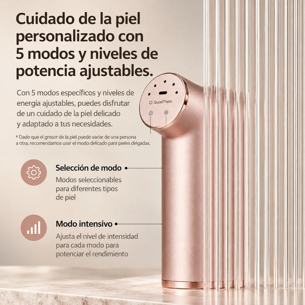 Quadthera Titan | Dispositivo Ultrasónico Facial | 4 Frecuencias | Rose Gold | Firmeza, Hidratación y Rejuvenecimiento Facial | Cuidado de la Piel