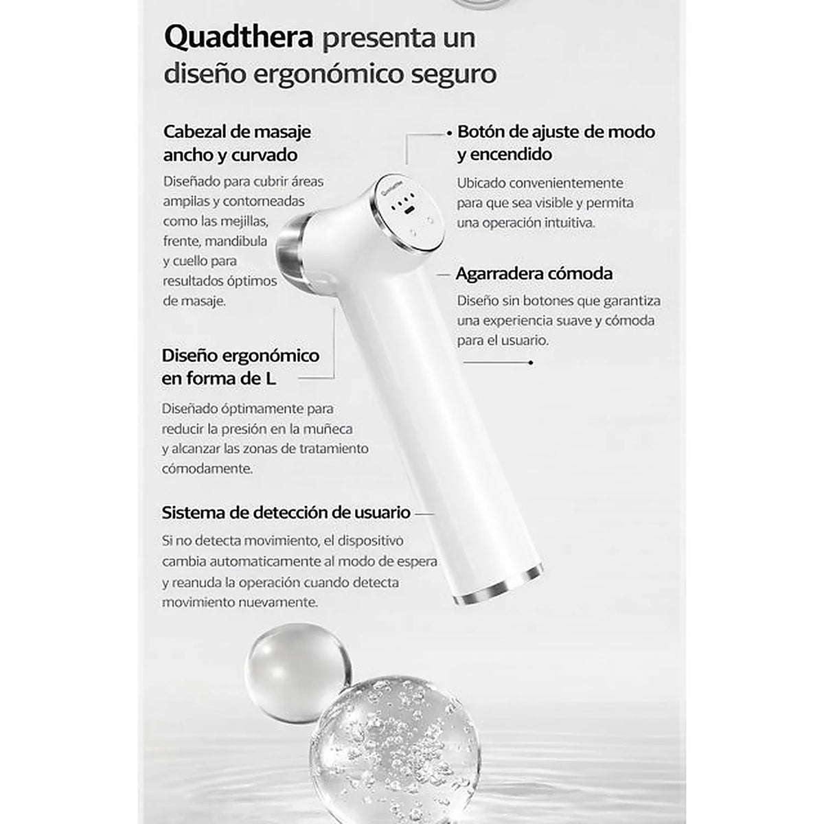 Quadthera V1 | Estimulador Facial Ultrasónico | 4 Frecuencias | Color Blanco | Hidratación, Firmeza y Cuidado Facial | Tecnología Coreana