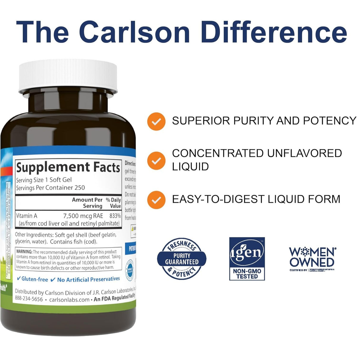 Carlson Labs Vitamina A 25000 UI 250 Cápsulas Blandas