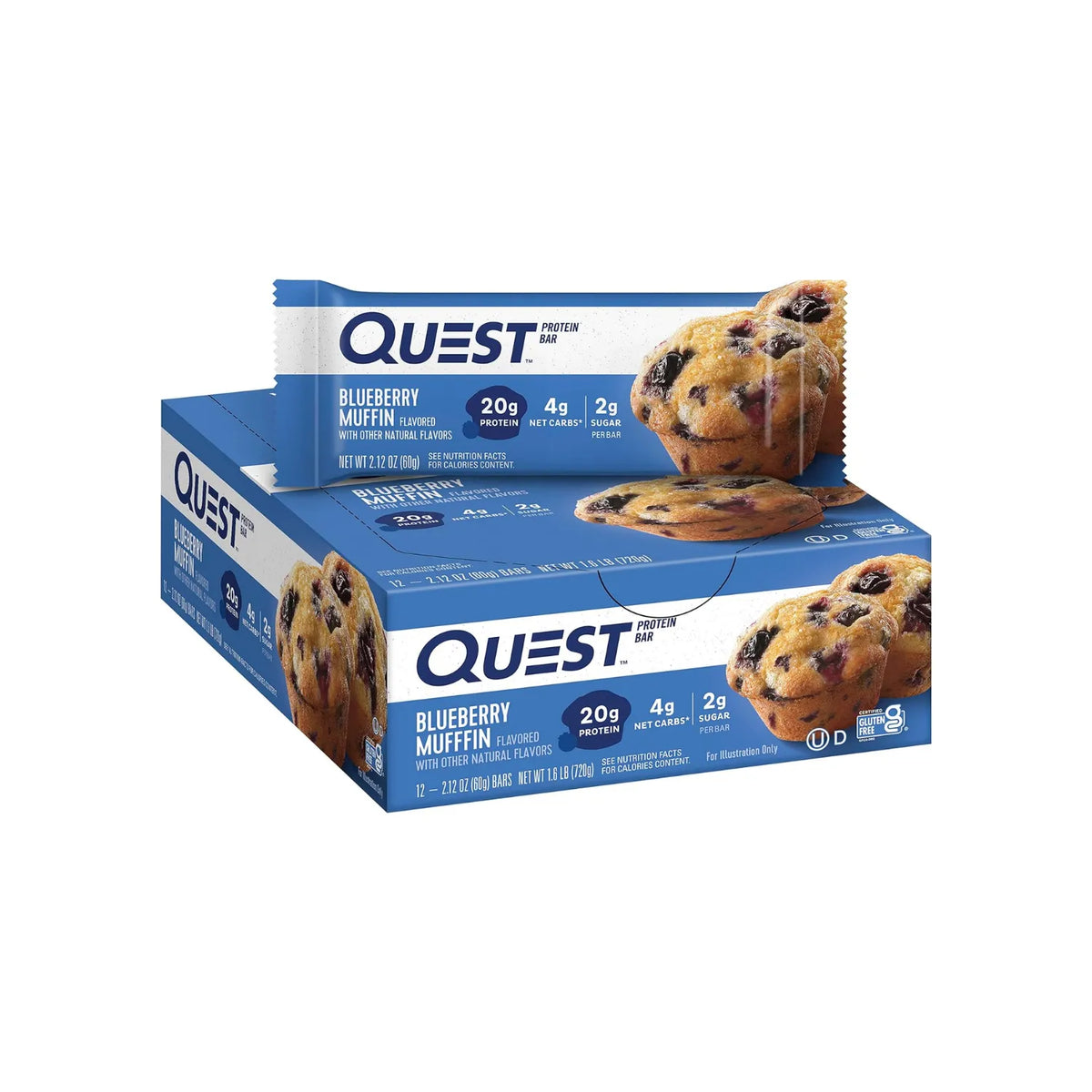 Quest Nutrition Protein Bar | Barras de Proteína Blueberry Muffin | 12 Piezas de 60 g | 20 g de Proteína