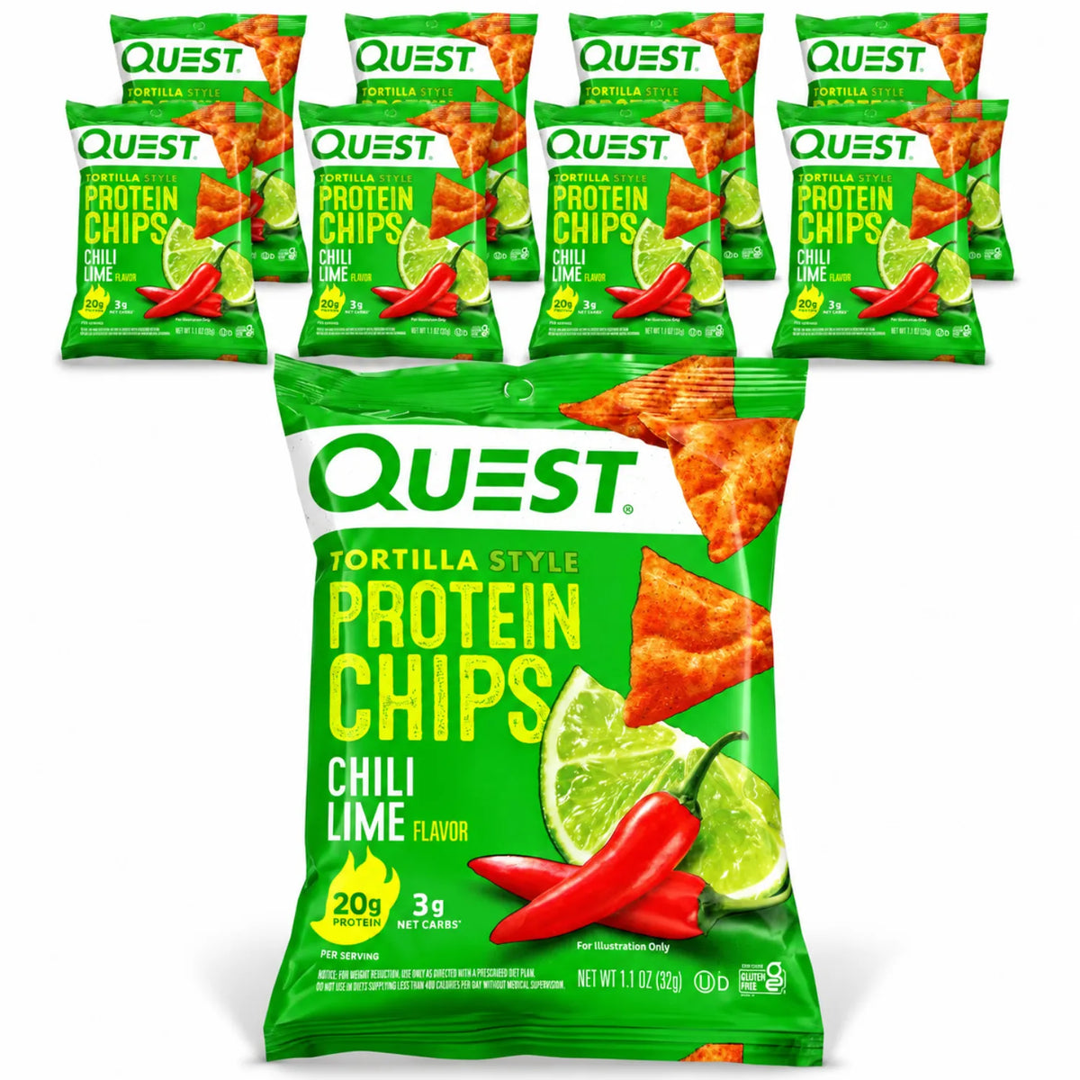 Quest Nutrition Protein Chips | Papas Proteicas Chile y Limón | Caja con 8 Bolsas de 32 g | 20 g de Proteína