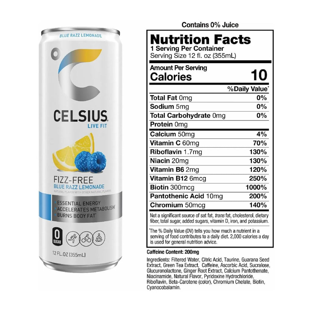 Celsius Live Fit | Bebida Energética sin Gas | 12 Latas de 355 ml | Sabor Blue Razz Lemonade
