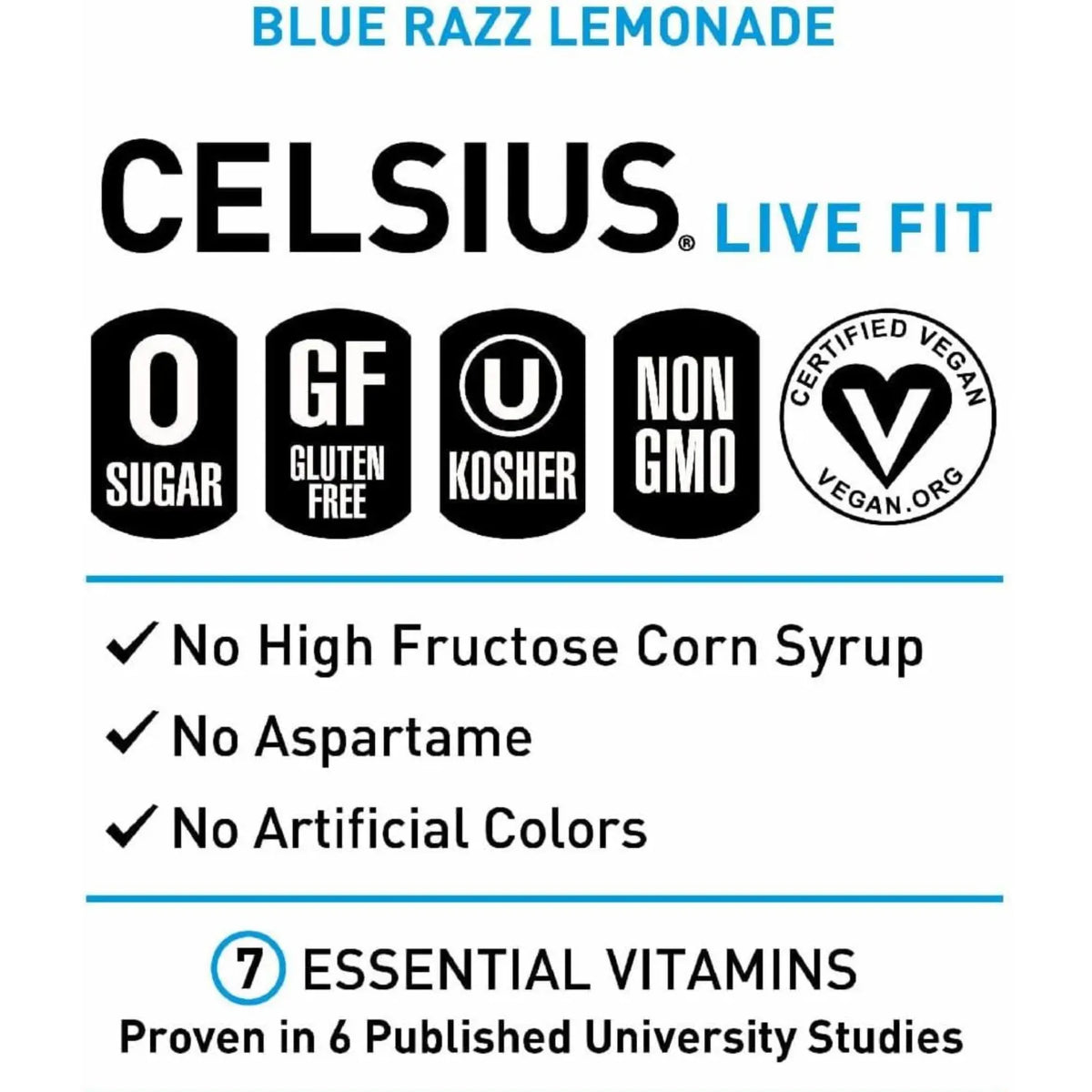 Celsius Live Fit | Bebida Energética sin Gas | 12 Latas de 355 ml | Sabor Blue Razz Lemonade