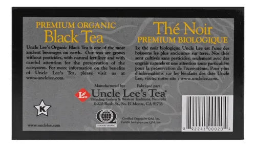 Uncle Lee's Tea Organic Black Tea | 40 Bolsitas | Té Negro Orgánico | Antioxidantes Naturales | Infusión