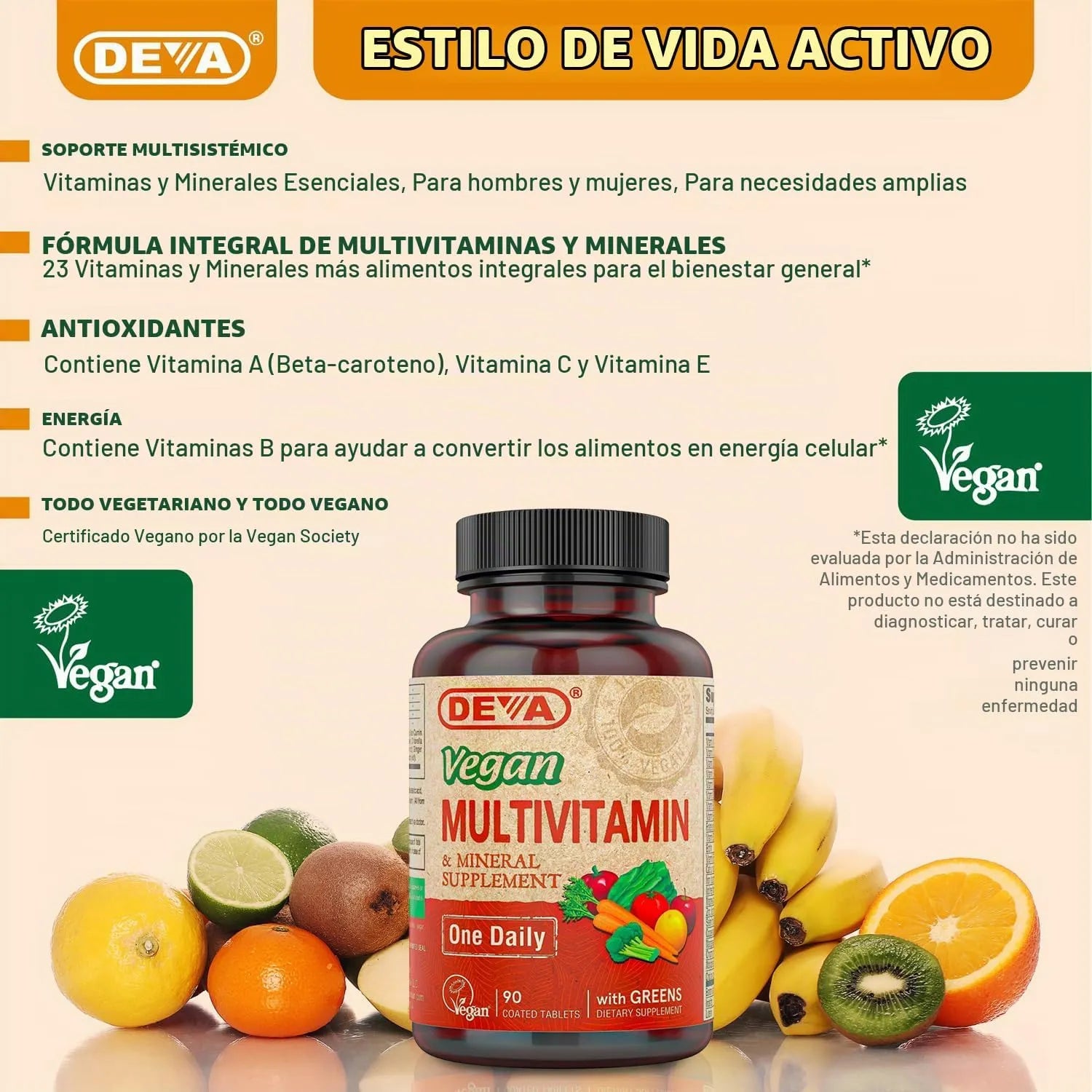 Deva, Suplemento multivitamínico y multimineral apto para veganos Con 90 Tabletas