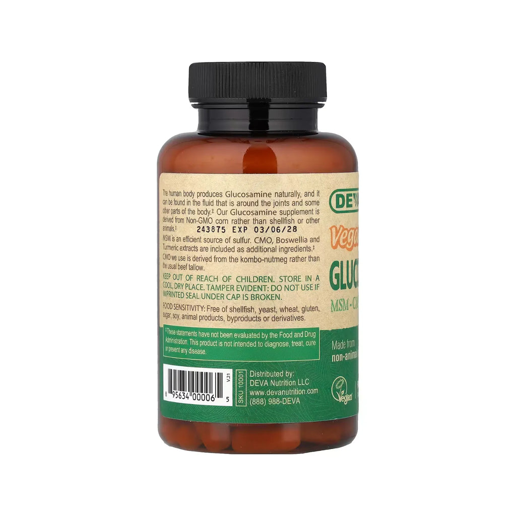Deva Nutrition Vegan Glucosamine MSM-CMO-TUMERIC 90 Tabletas