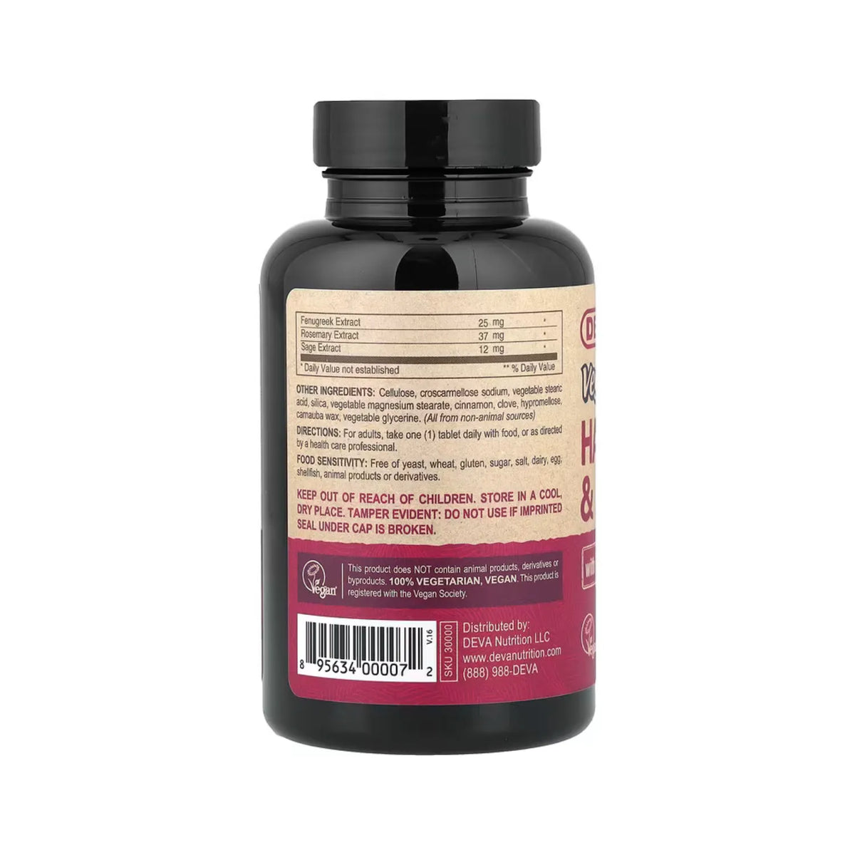 Deva Nutrition Vegan Suplemento Con Biotina Apto Para Veganos Para El Cabello, Las Uñas Y La Piel 90 Tabletas