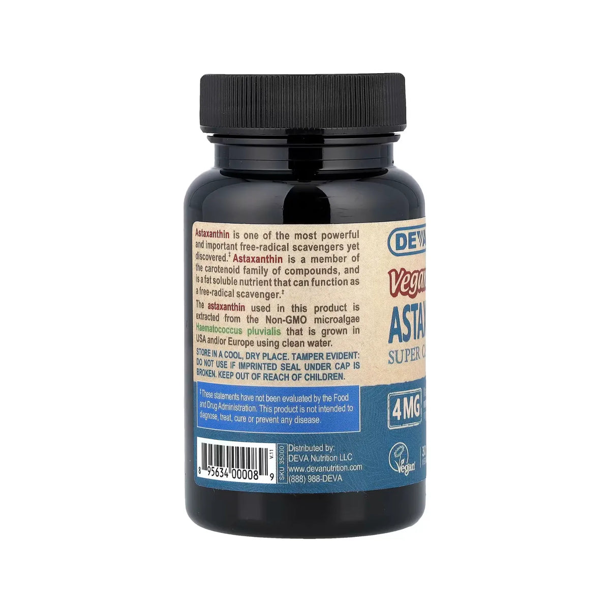 Deva Nutrition Vegan  Astaxantina - 4mg 30 Capsulas Veganas