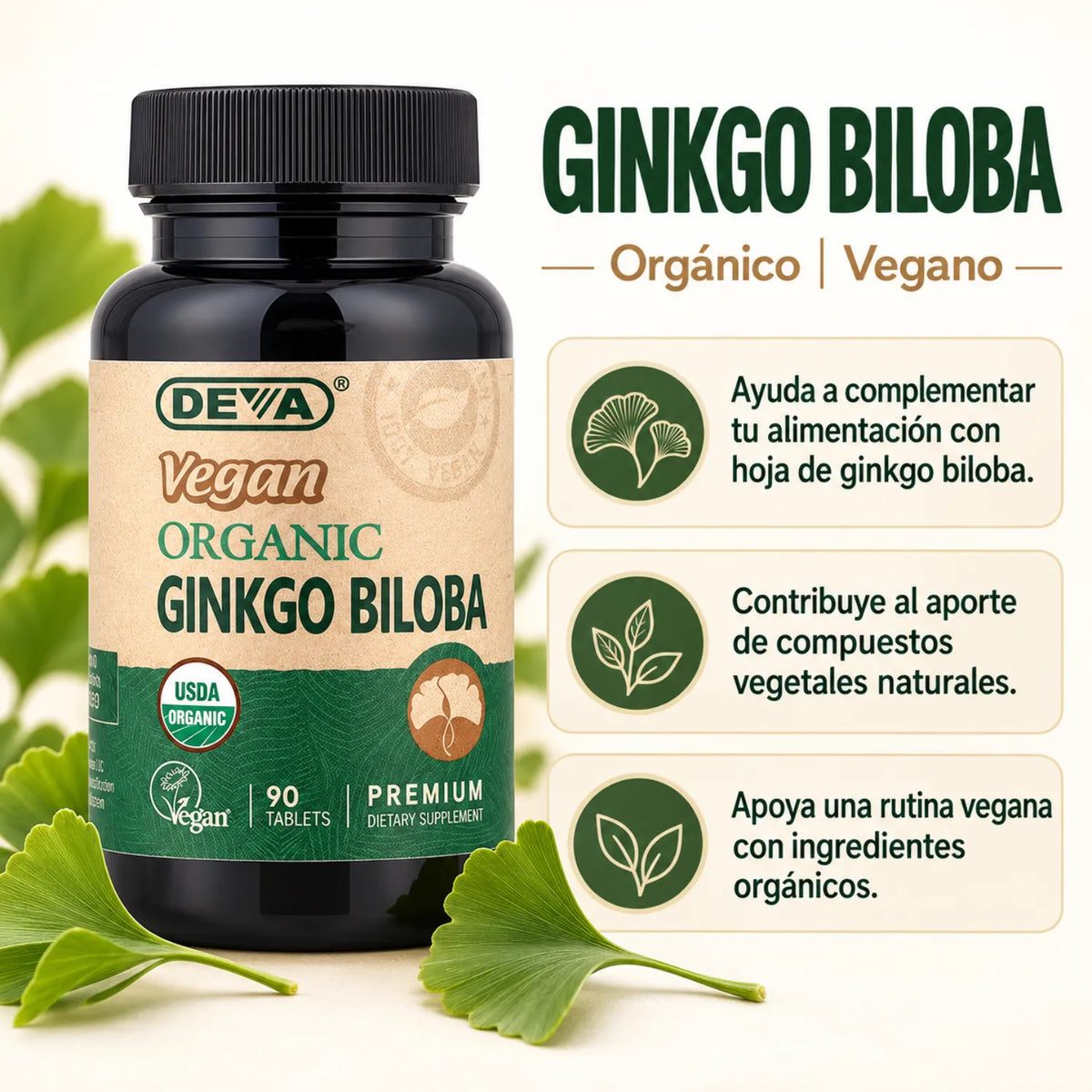 Deva Nutrition Vegan Ginkgo Biloba - Organic 90 Tabletas