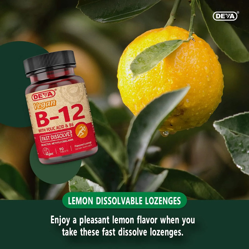 Deva, Vitamina B12 vegana con ácido fólico y vitamina B6, Disolución rápida, 90 Tabletas