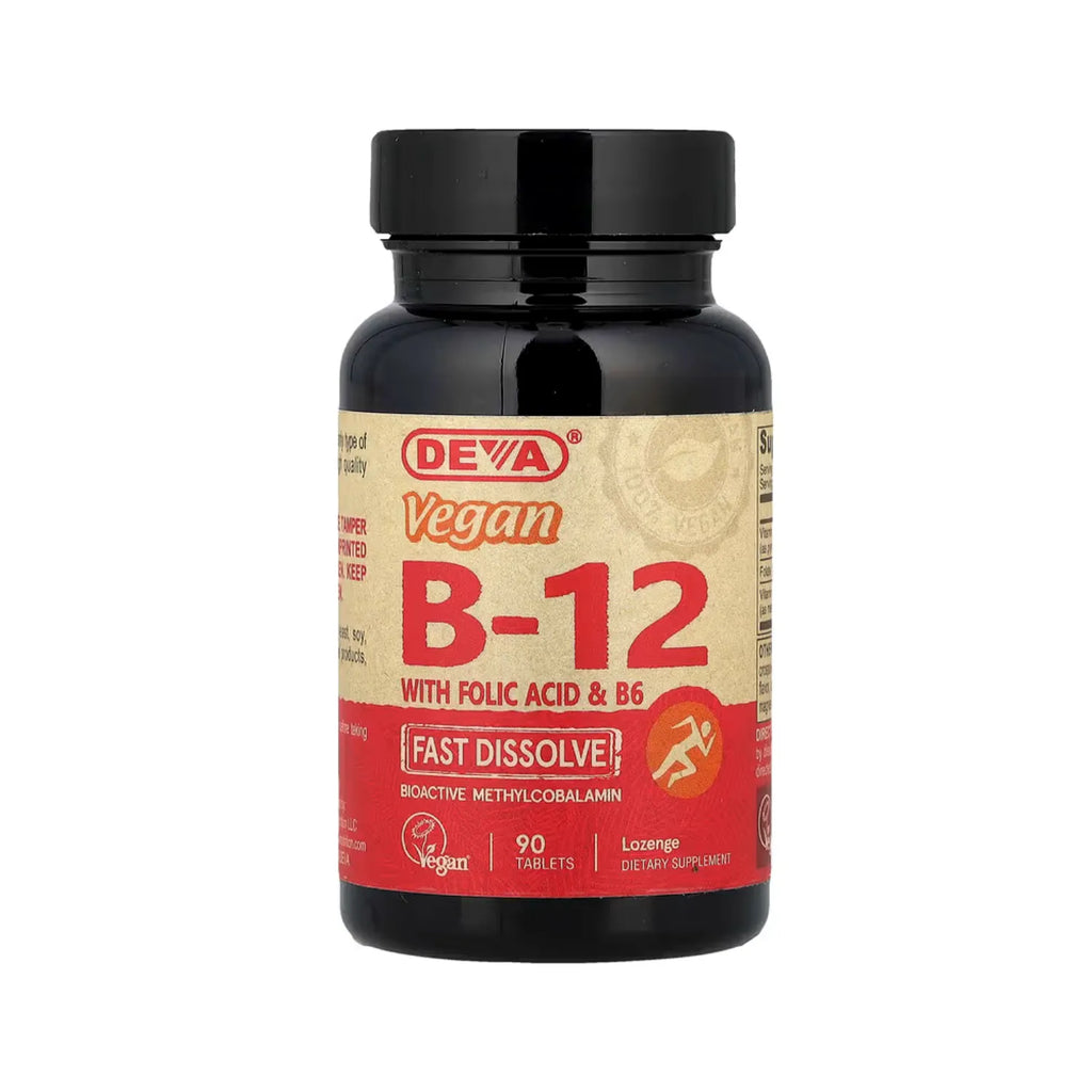 Deva, Vitamina B12 vegana con ácido fólico y vitamina B6, Disolución rápida, 90 Tabletas