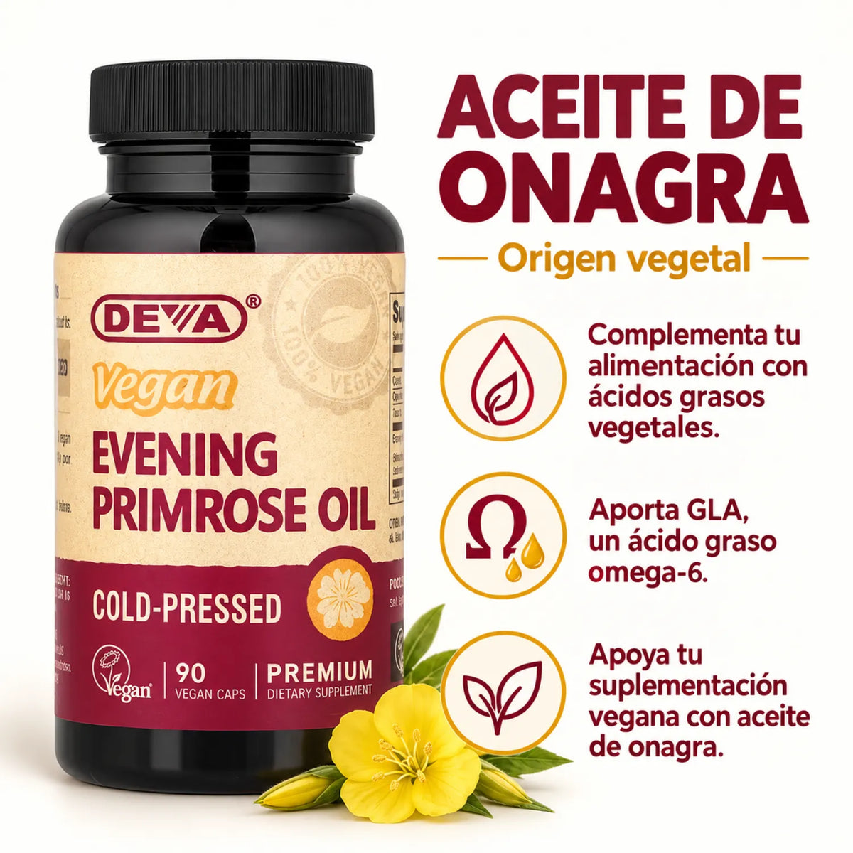 Deva Nutrition Aceite De Onagra Vegano 90 Cápsulas Veganas