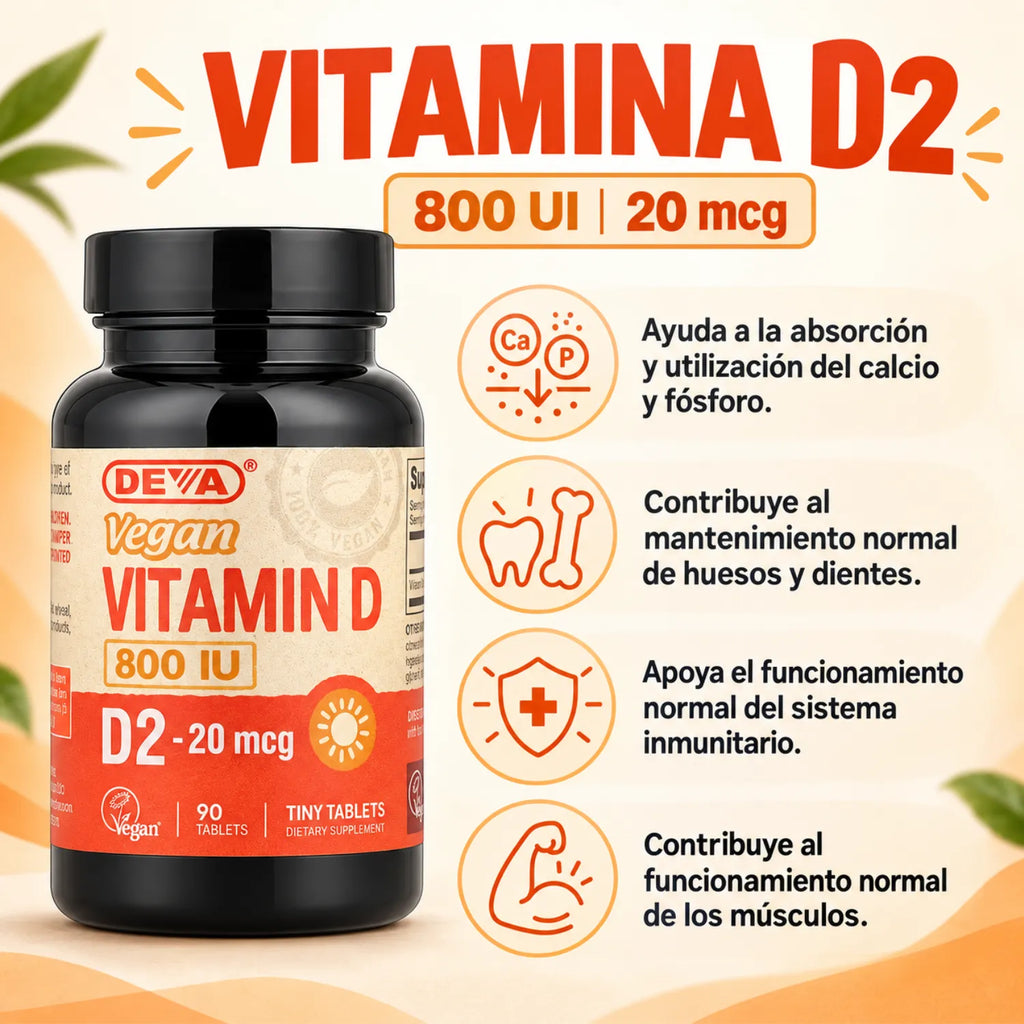 Deva Nutrition Vegan Vitamin D2 – 800 IU 90 Tabletas