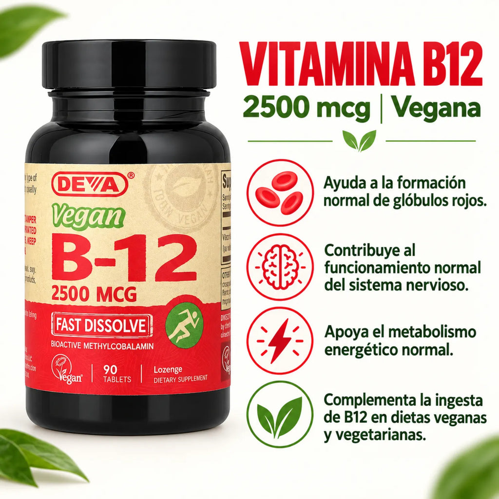 Deva Nutrition Vegan Vitamina B12 De Rápida Disolución 2500 mcg 90 Tabletas