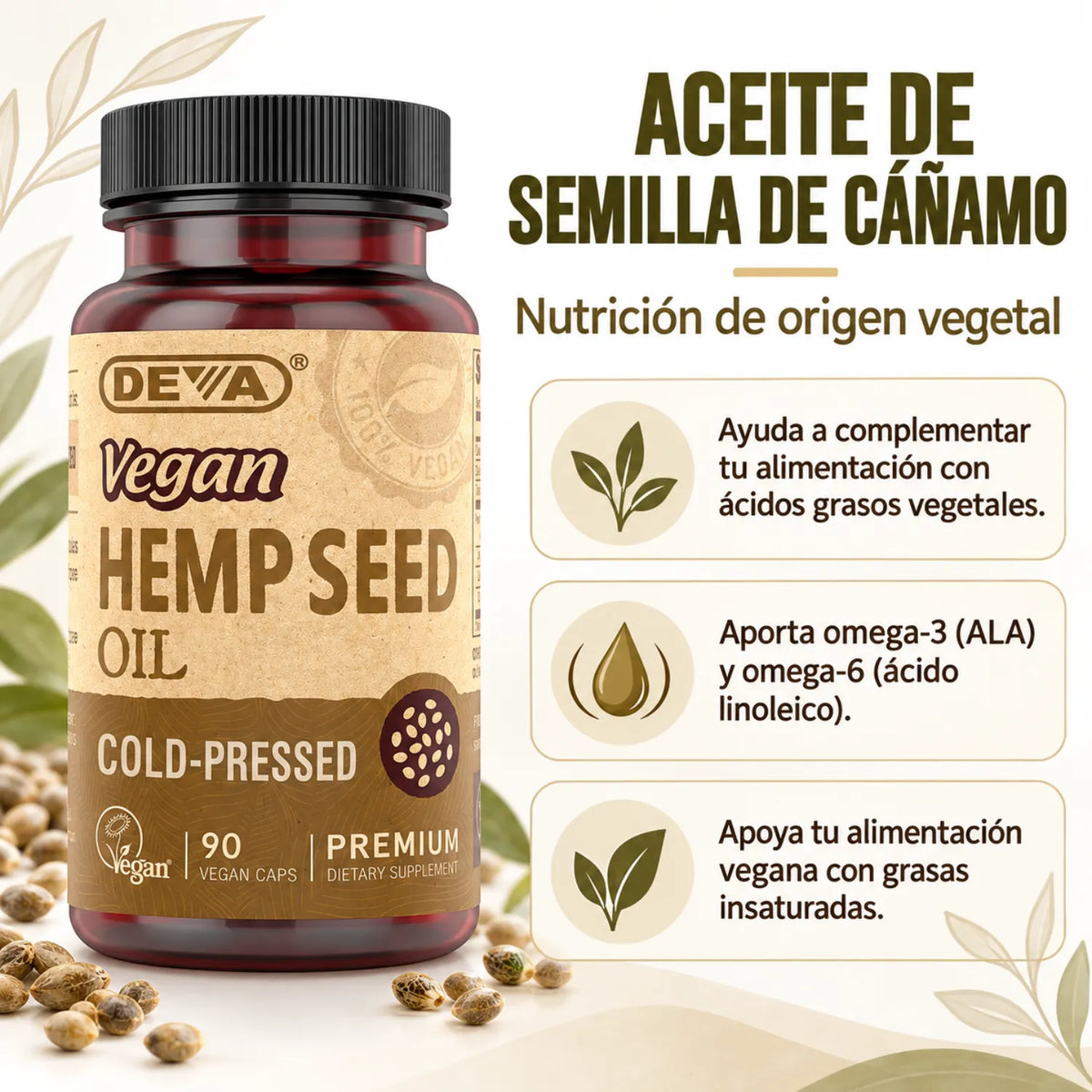 Deva Nutrition Vegan Hemp Seed Oil 90 Capsulas Veganas