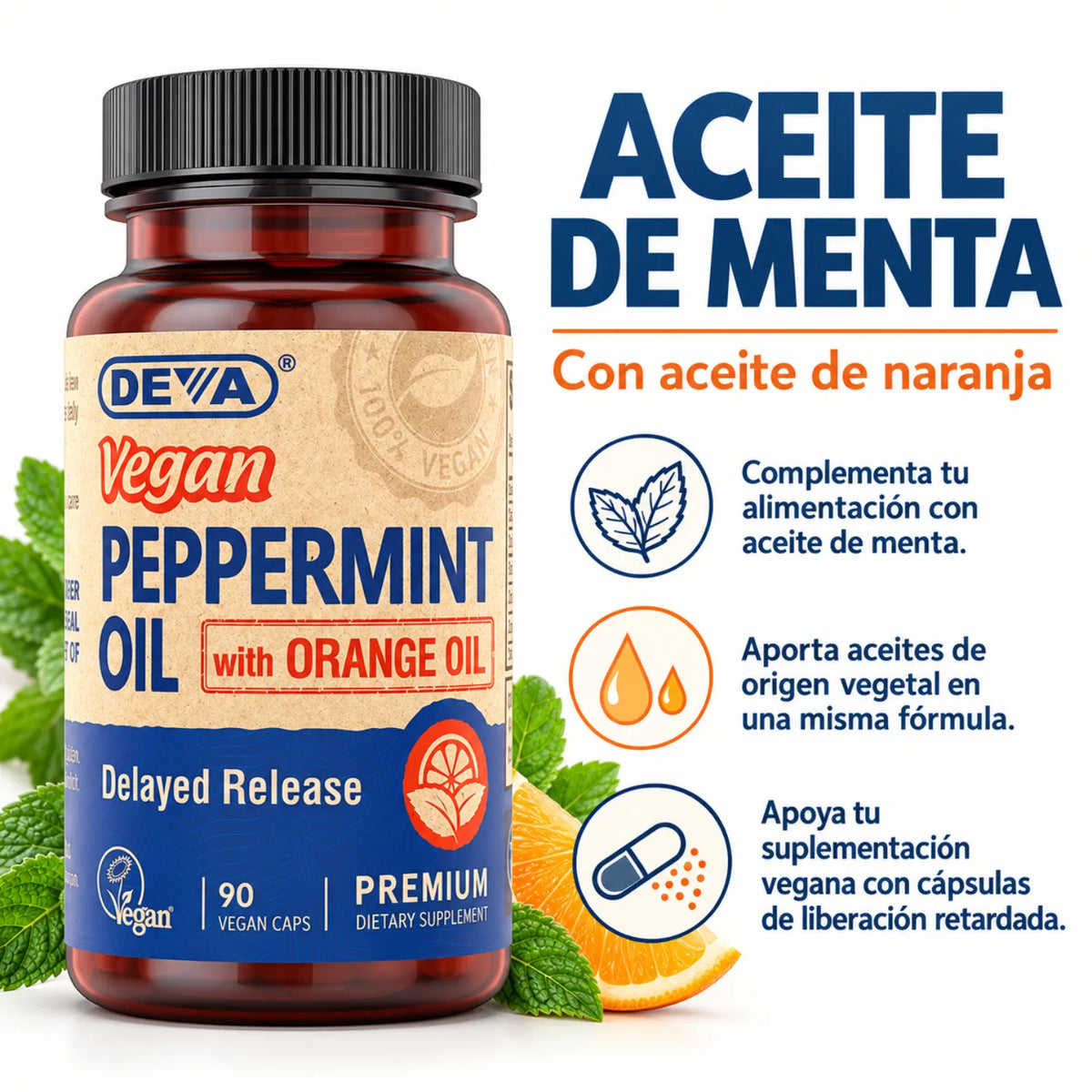 Deva Nutrition Vegan Peppermint Oil 90 Capsulas Veganas