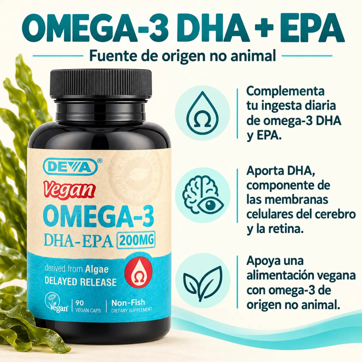 Deva Nutrition Vegan Omega-3 DHA-EPA 90 Capsulas Veganas 200mg