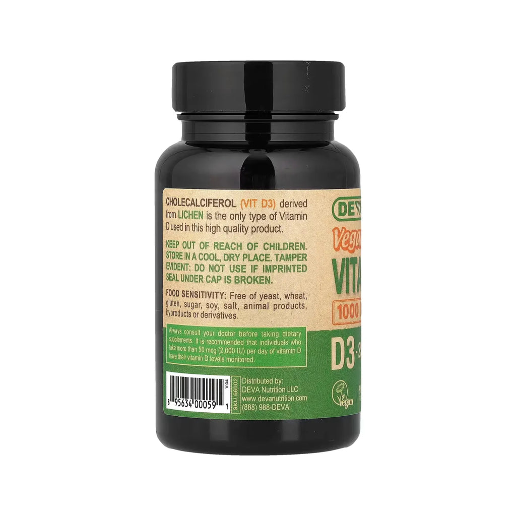 Deva Vitamina D3 Vegana 25 mcg (1000 UI), 90 Tabletas